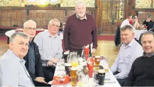  ??  ?? ●Council leader Allen Brett (stood, centre) also joined in