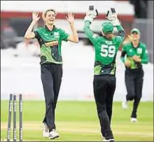  ?? ?? Lauren Bell celebrates another wicket for Southern Vipers