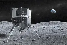  ?? THE ASSOCIATED PRESS ?? An illustrati­on depicts ispace’s Hakuto spacecraft on the surface of the moon with the Earth in the background. CEO Takeshi Hakamada said the company is still on track to attempt another moon landing in 2024.