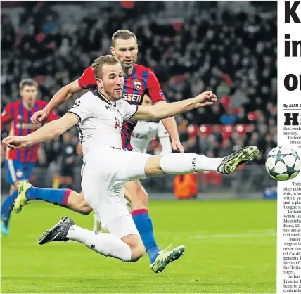  ?? Picture: GETTY IMAGES ?? A TRUE HITMAN: Harry Kane of Tottenham Hotspur volleys towards goal during the UEFA Champions League Group E match against PFC CSKA Moskva at Wembley Stadium on Wednesday