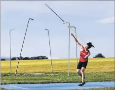  ??  ?? Michael Lander-pinard of Middleton, a midget level athlete, making one of four javelin throws. Lander-pinard will also be competing in javelin next month in Brandon, Manitoba on the NS Legion track and field team.