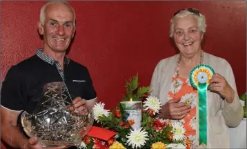  ??  ?? Jimmy Nolan with Stasia Fortune who won the Kit Roche Memorial Trophy for best flower display.