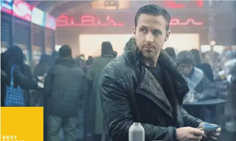  ?? STEPHEN VAUGHAN/WARNER BROS. PICTURES ?? In Blade Runner 2049, a futuristic Los Angeles police officer, played by Ryan Gosling, investigat­es a mystery in which he himself may be a clue.
