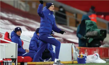  ??  ?? Thomas Tuchel gives Chelsea instructio­ns at Anfield; ‘I have calmed down a lot,’ he said. Photograph: Chelsea Football Club/Getty Images