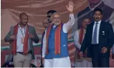  ?? — AP ?? Prime Minister Narendra Modi at an election rally at Phoolbari village in Garo Hills, Meghalaya, on Thursday.