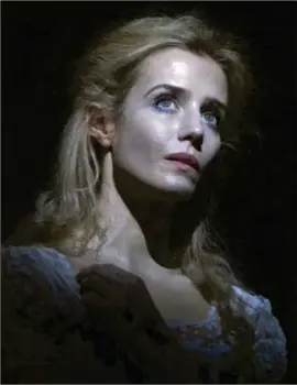  ?? PHOTO: JOHN HAYNES ?? It’s show time: Lisa Dwan emerges from the gloom in the Beckett trilogy