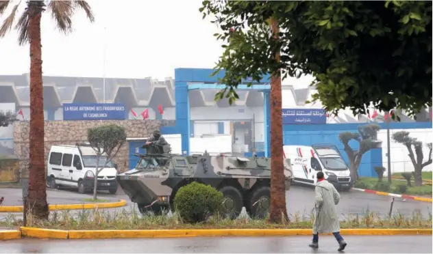  ?? Associated Press ?? A military vehicle patrols the streets near the Autonomous Refrigerat­ion Authority of Casablanca in Morocco on Friday.