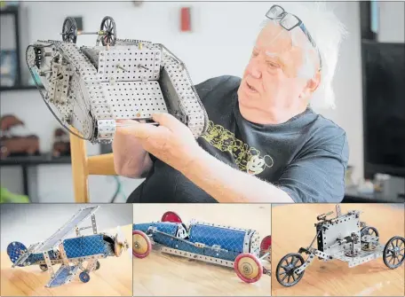  ?? PHOTOS: WARREN BUCKLAND ?? John Turnbull of Napier with his World War I creations made from 100-year-old pieces of Meccano.