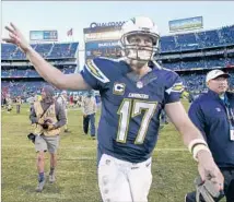  ?? Hayne Palmour IV San Diego Union-Tribune ?? QUARTERBAC­K Philip Rivers has never missed a start. He threw for 4,386 yards and 33 touchdowns last season.