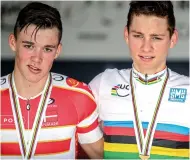  ??  ?? Pedersen was second to Van der Poel (r) in the 2013 junior World Champs road race