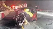  ?? City of Ventura Fire Department ?? A TOYOTA Scion was traveling 100 mph the wrong way on the 101 Freeway before a fatal crash, police say.