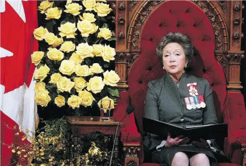  ?? JEAN LEVAC/FILES ?? Adrienne Clarkson, then the governor general of Canada, reads the speech from the throne in the Senate chamber for the opening of parliament on Oct. 5, 2004. Clarkson has come under fire for her expenses since stepping down.