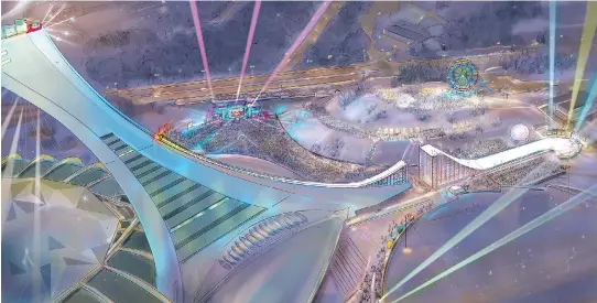  ?? CITY OF MONTREAL ?? An artist’s rendition of the “Big Air” ski event atop the Olympic Stadium. The City of Montreal says it stands by the delayed project and the $230,000 it’s already spent.