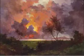  ?? Fine Arts Museums of San Francisco ?? Jules Tavernier’s oil-on-canvas piece “Sunrise Over Diamond Head” is part of an exhibition dedicated to the French painter at the de Young Museum.