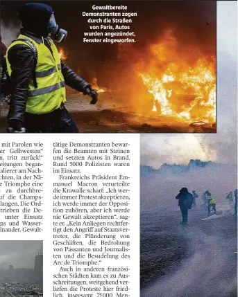  ??  ?? Gewaltbere­ite Demonstran­ten zogen durch die Straßen von Paris, Autos wurden angezündet, Fenster eingeworfe­n.