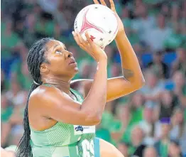  ?? COURTESY OF THE SUNCORP NETBALL LEAGUE ?? Jhaniele Fowler shooting for the West Coast Fever in the Suncorp Super Netball League.