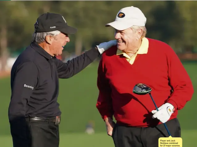  ??  ?? Player and Jack Nicklaus combined for 27 major victories.