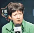  ??  ?? Fighting talk: Muffet Mcgraw in her coaching heyday (top) and (above) giving her seminal Final Four press conference in 2019