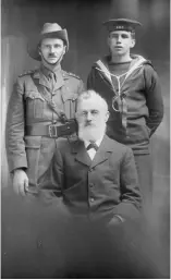  ?? (Courtesy of the Australian War Memorial; P01465-003) ?? ■ Below: The first soldier decorated during the investitur­e was Major Henry ‘Mad Harry’ Murray, seen here standing on the left. The visit to the UK for the ceremony enabled Murray to meet his uncle, Captain William Littler, and a cousin, Keith Adams, who was serving in the Royal Navy.