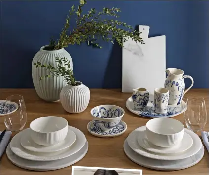  ??  ?? Dishes of the day: A selection of tableware from Heals. Inset, ‘bowlfood’ fan Nigella Lawson