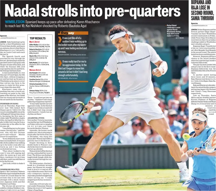  ?? GETTY IMAGES ?? Rafael Nadal celebrates a point against Karen Khachanov during their third round match on Friday.