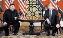  ?? EVAN VUCCI/AP ?? North Korean leader Kim Jong Un and President Donald Trump meet in Hanoi, Vietnam, before talks collapsed Thursday.