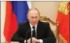 ?? MIKHAIL KLIMENTYEV/SPUTNIK, KREMLIN POOL PHOTO VIA AP ?? Russian President Vladimir Putin heads the Security Council meeting in the Kremlin, in Moscow, Russia, Tuesday.