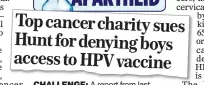  ??  ?? CHALLENGE: A report from last week’s MoS, which has been leading the campaign to get boys vaccinated