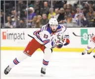  ?? Marcio Jose Sanchez / Associated Press ?? New York Rangers’ Mika Zibanejad during the third period against the Anaheim Ducks on Saturday in Anaheim, Calif. Zibanejad scored two goals in the 43 shootout loss.