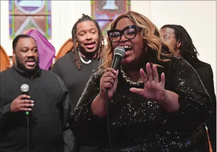  ?? DANA JENSEN/THE DAY ?? The Lisa Clayton Singers perform Saturday during a Black History Month celebratio­n at St. Mark’s Episcopal Church in Mystic.