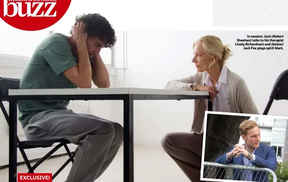  ??  ?? In session: Jack (Robert Sheehan) talks to his therapist (Joely Richardson) and (below)
Jack Fox plays spirit Mark.