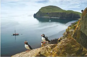  ??  ?? ABOVE Puffins bask in the breeze on the Shiant Islands, which provide a fair-weather anchorage in settled conditions