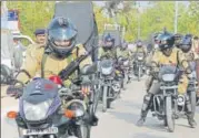  ?? NITIN KANOTRA/HT ?? ▪ The squad will bolster security for the pilgrims and some of the motorcycle­s in it will be operated as ambulances.