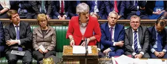  ?? HOUSE OF COMMONS ?? Prime Minister Theresa May speaks in the House of Commons after her Brexit deal was rejected 391-242 on Tuesday. Parliament will vote today on whether to leave the EU on March 29.