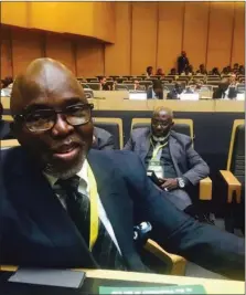  ??  ?? Amaju Pinnick brimming with smile after the election into CAF Executive Committee yesterday_