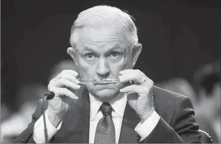  ?? .AL DRAGO / THE NEW YORK TIMES ?? Attorney General Jeff Sessions testifies Tuesday before the Senate Intelligen­ce Committee, on Capitol Hill. Sessions refused to talk about direct communicat­ions with President Donald Trump, but when pressed said that the president had not invoked...
