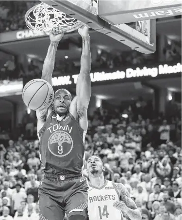  ?? Elizabeth Conley / Staff photograph­er ?? The Warriors sent Andre Iguodala to the Grizzlies, but it’s thought the 35-year-old will want to move on to a contender either via a trade or be released and sign as a free agent.