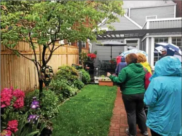  ?? PHOTOS BY NICHOLAS BUONANNO — NBUONANNO@TROYRECORD.COM ?? Guests are seen looking through some of the plants and flowers in a garden featured in the 18th annual Hidden Garden Tour in downtown Troy on Thursday.