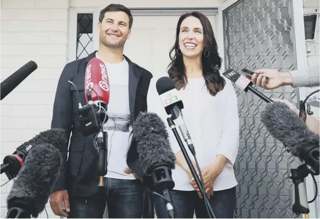 ?? PICTURE: HANNAH PETERS/GETTY IMAGES ?? Prime minister Jacinda Ardern and her partner Clarke Gayford announce to the media they are expecting their first child in June