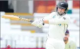  ?? AFP ?? New Zealand's debutant opener Devon Conway on way to an unbeaten 136 on Day 1 of the first Test against England at the Lord’s. At stumps, NZ were 246/3 after choosing to bat first.