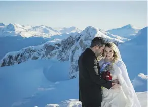  ?? WHISTLER TOURISM ?? A mountainto­p ceremony surrounded by snow-capped peaks is a romantic option that can be arranged in Whistler, B.C.