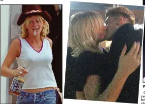  ??  ?? Ladette: Zoe Ball with cigarette and Jack Daniel’s on the morning of her wedding. Above right: Kissing Tay Tay Starhz, 22, last year White wedding: She marries DJ and producer Norman Cook in 1999