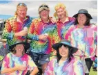  ??  ?? Colourful characters . . . Enjoying the concert are (back, from left) Peter Bell, Peter Horne, Ricky Jopson, Julie Jopson, (front, from left) Brenda Bell and Brenda Gin.