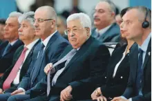  ?? AFP ?? Palestinia­n President Mahmoud Abbas, centre, with Prime Minister Rami Hamdallah, third from left, who survived an assassinat­ion attempt in Gaza last month
