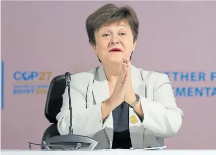  ?? AFP ?? La jefa. Kristalina Georgieva, directora general del Fondo Monetario, se dirige a la prensa global.