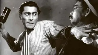  ?? Divulgação ?? Toshirô Mifune e Takashi Shimura em cena de ‘O Anjo Embriagado’, de Kurosawa