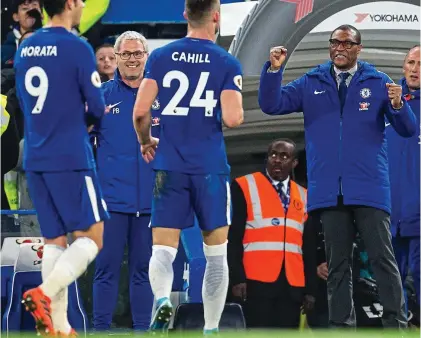  ?? PRiME ?? Final act: Emenalo celebrates Chelsea’s victory on Sunday just hours before he resigned