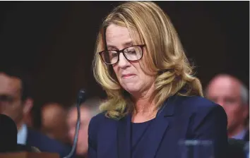  ?? AFP ?? Christine Blasey Ford testifies before the US Senate Judiciary Committee in Washington yesterday. ‘I am terrified. I am here because I believe it is my civic duty to tell you what happened...’