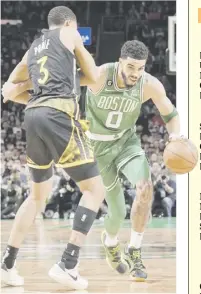  ?? BRIAN BABINEAU/AGENCE FRANCE-PRESSE ?? JAYSON Tatum fires 34 points and a career-high 19 rebounds to lead the Boston Celtics to a 121-118 win over the Golden State Warriors.