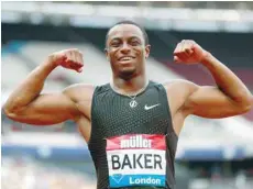  ?? — Reuters ?? Ronnie Baker of the US celebrates after winning the men’s 100m final.